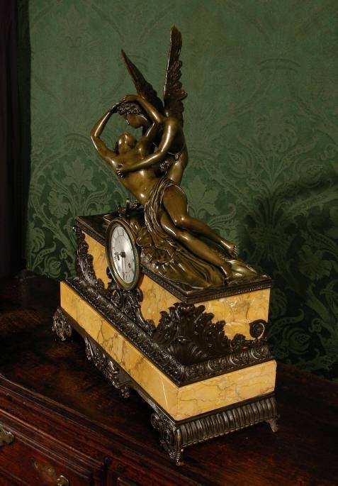 fig 3. **** SOLD **** Fine Early Bronze and Sienna Marble Clock - Cupid and Psyche by Honoré Pons.